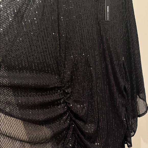 Fashion Nova Black Sequin NWT Mini Dress w/ cape sleeves - Picture 4 of 13